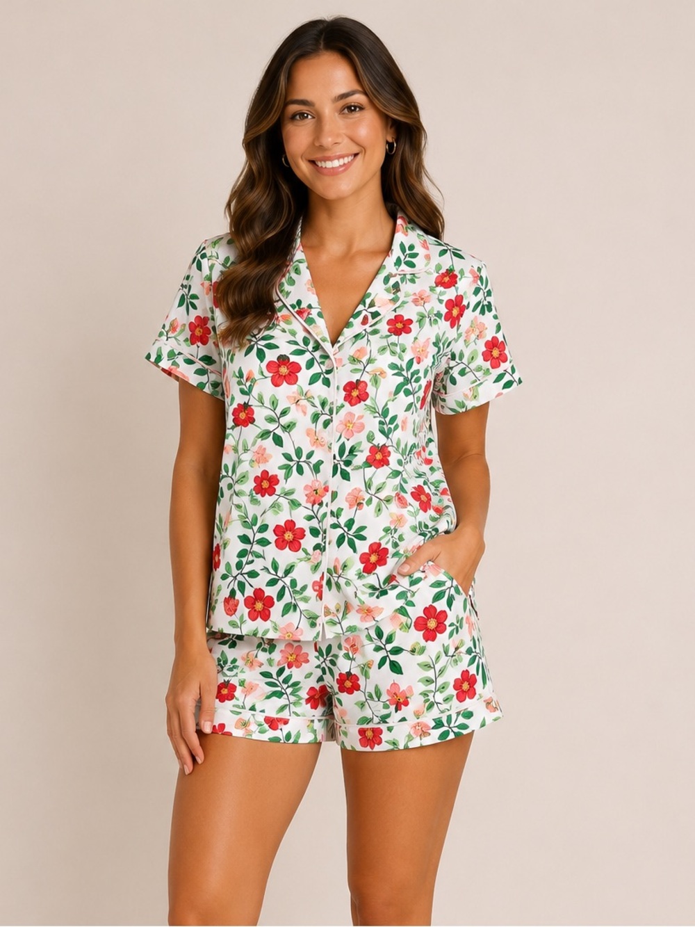 Draper James Whimsical Strawberry Fruit Print Pajamas Two Piece Shorts Large